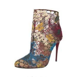 Chistian Loubtain Floral Embroidered mesh/skin Ankle Boots